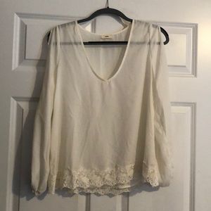 Ivory V Neck Blouse with Lace